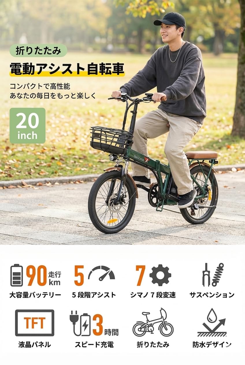 Amazon.co.jp: 【2026改良型】 電動自転車 折り畳み 20インチ 5段